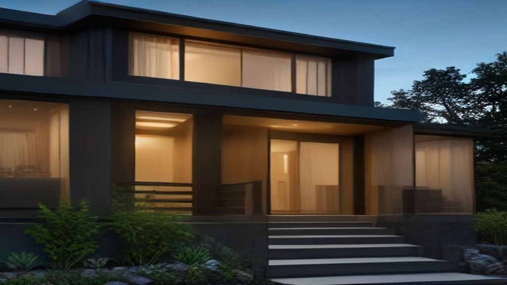 modern house front design featuring black window frames, a flat roof and wood slat accents