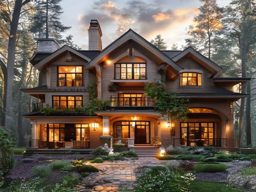 modern house front design featuring a double-storey elevation
